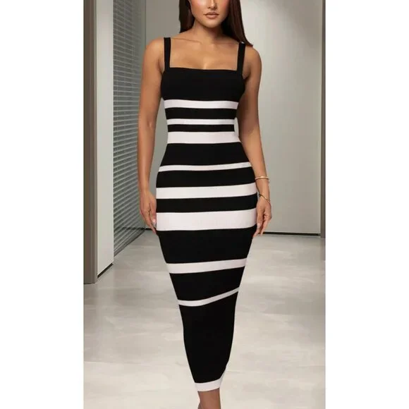 striped bodycon midi dress Diana Striped Midi Dress – Demica Dair main image 1